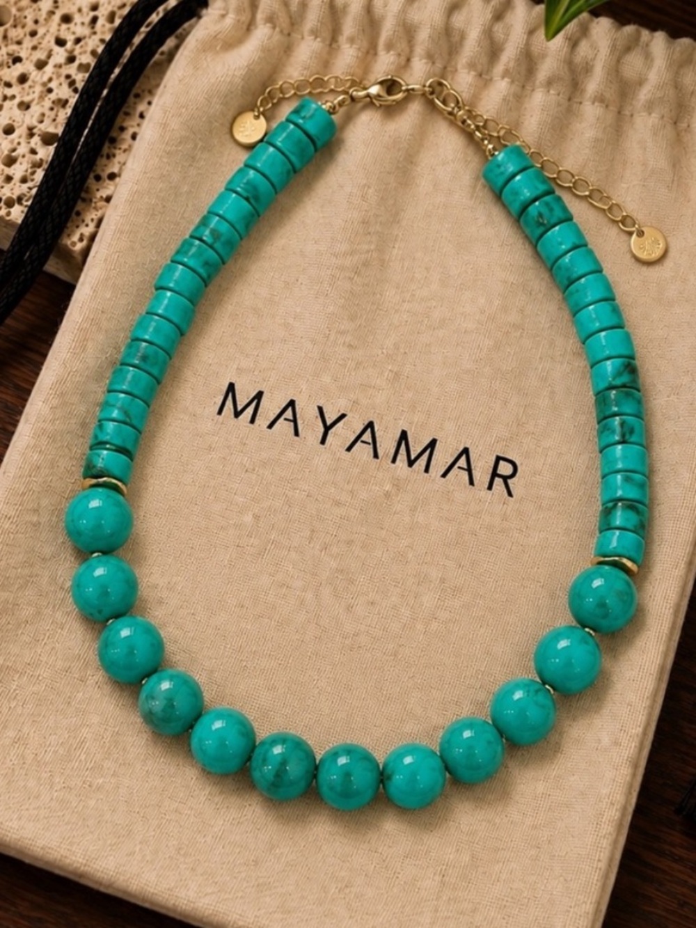 Mayamar Resin Turquoise Bead Statement Necklace 18k Gold Plated (NWT)